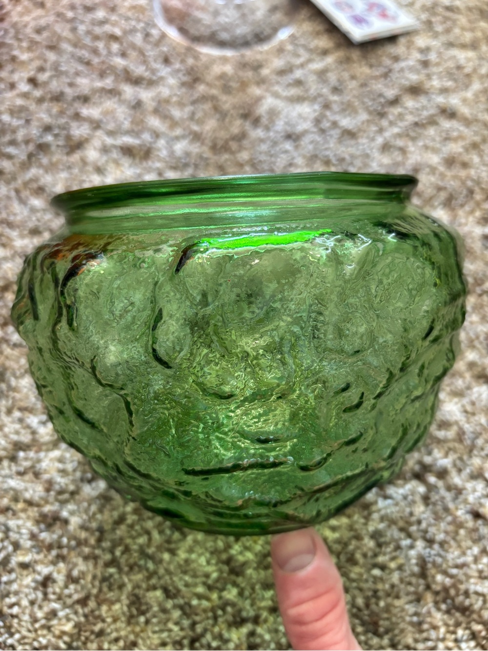 Vintage EO Brody Green Crinkle Glass Candy Dish